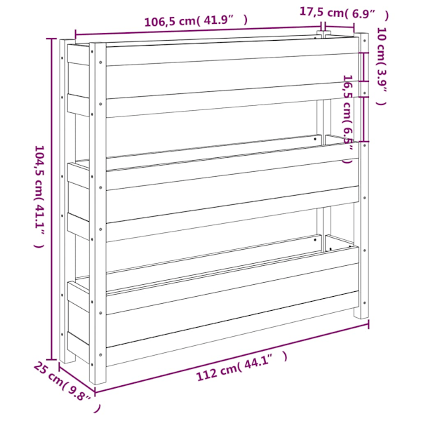 Odlingslåda honungsbrun 112x25x104,5 cm massiv furu