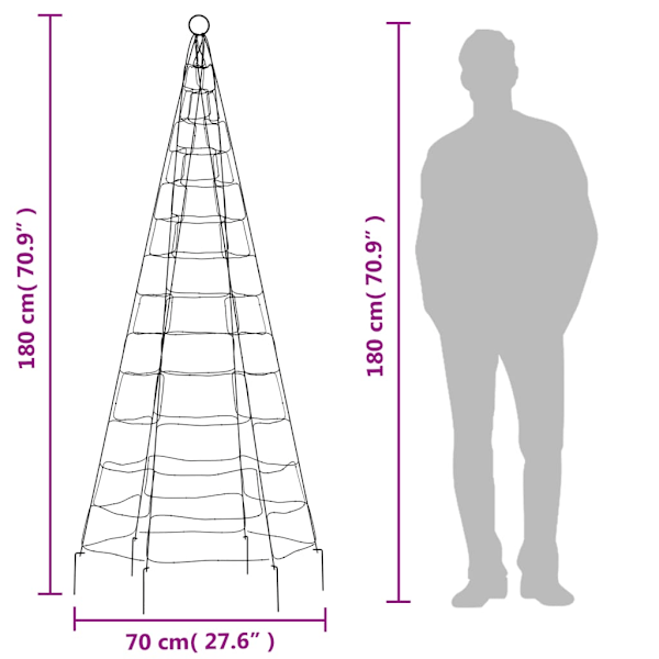 Julbelysning till flaggstång 200 LEDs varmvit 180 cm