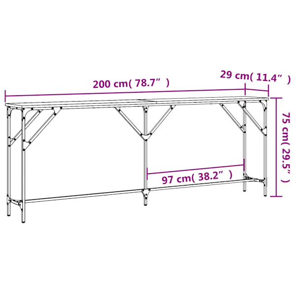 Konsolbord svart 200x29x75 cm konstruerat trä