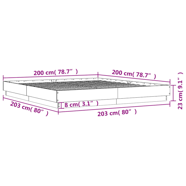 Sängram sonoma-ek 200x200 cm konstruerat trä