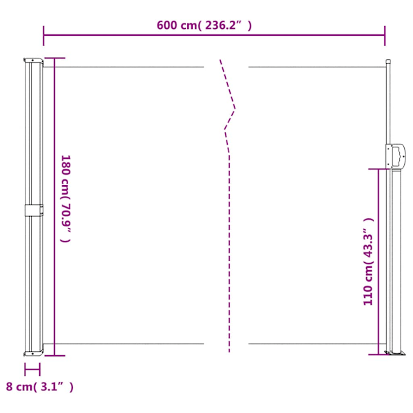 Infällbar sidomarkis 180x600 cm röd