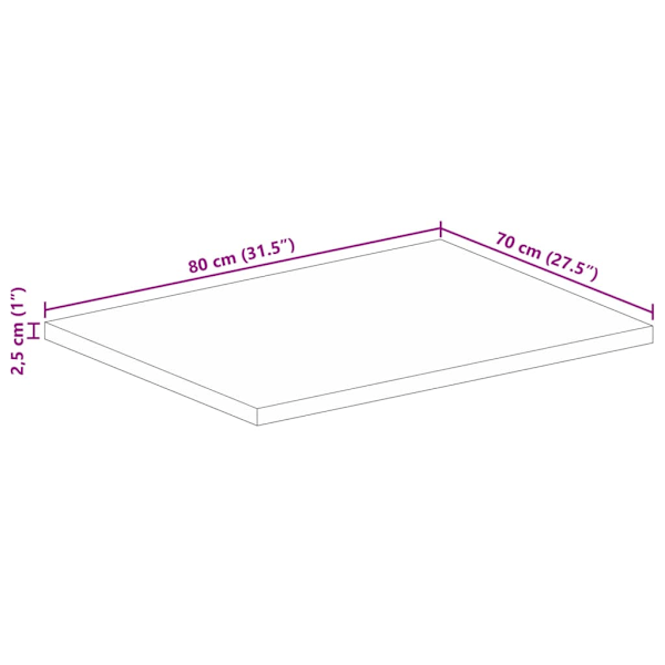 Bordsskiva 80x70x2,5 cm rektangulär massivt återvunnet trä