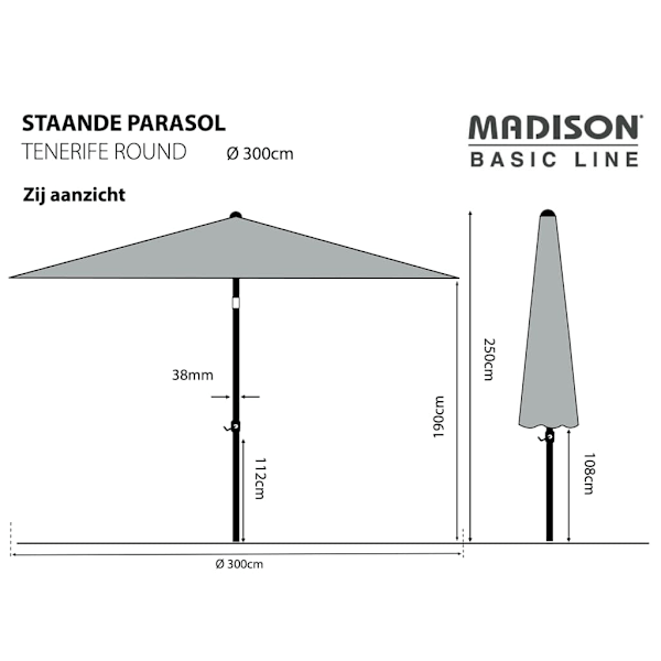 Madison Trädgårdsparasoll Tenerife 300 cm rund sandfärgad