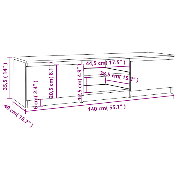 Tv-bänk rökfärgad ek 140x40x35,5 cm konstruerat trä