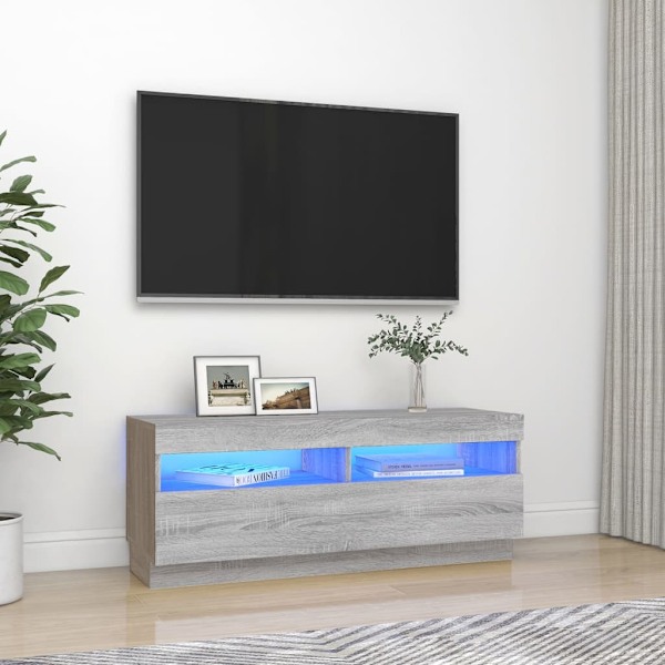 Tv-bänk med LED-belysning grå sonoma 100x35x40 cm