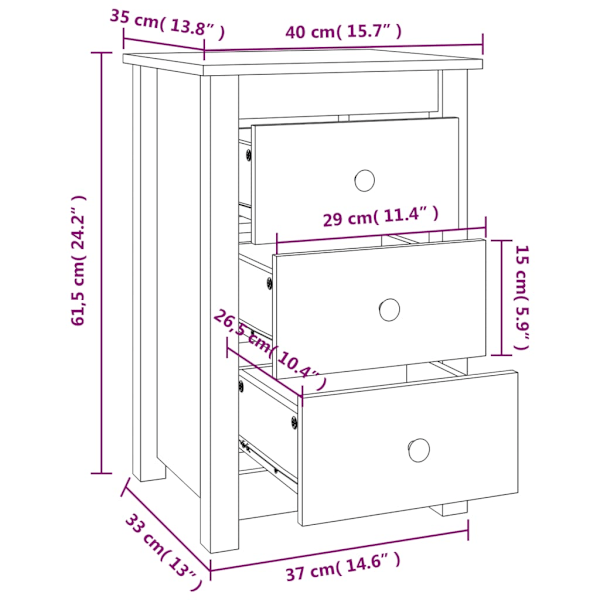 Sängbord 2 st honungsbrun 40x35x61,5 cm massiv furu