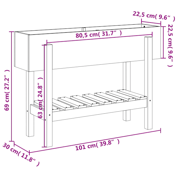 Odlingslåda på ben 101x30x69 cm svart massiv furu