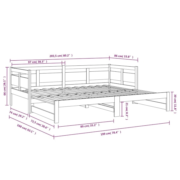 Bäddsoffa vit massiv furu 2x(80x200) cm