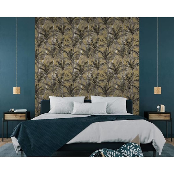 DUTCH WALLCOVERINGS Tapet Palm Trees guld och svart