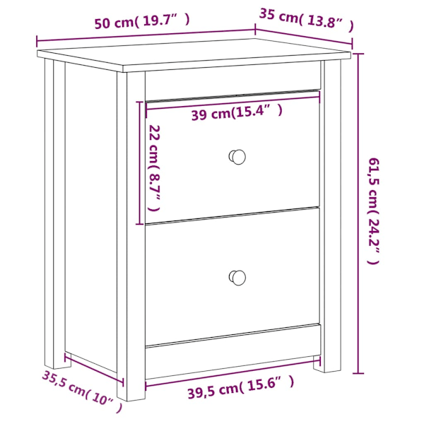 Sängbord 2 st svart 50x35x61,5 cm massiv furu