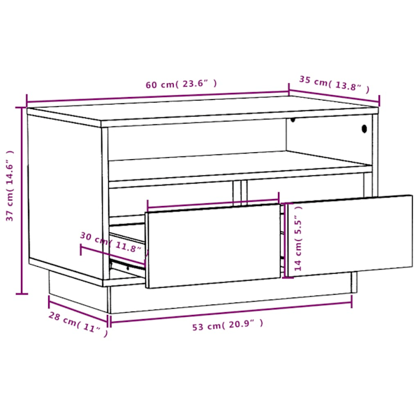 Tv-bänk honungsbrun 60x35x37 cm massiv furu