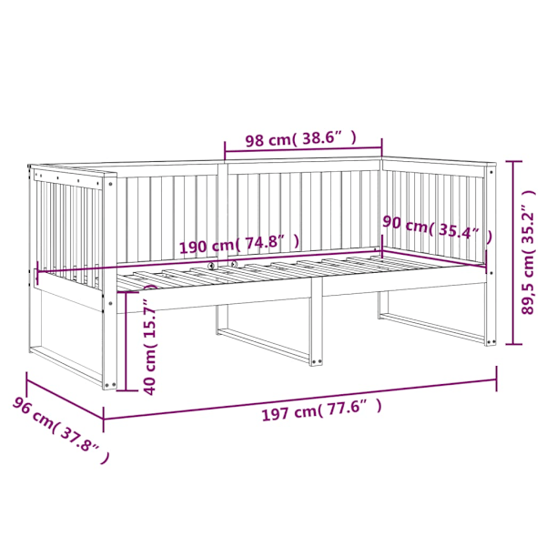 Dagbädd svart 90x190 cm massiv furu