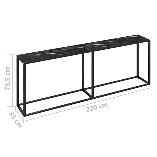 Konsolbord svart marmor 220x35x75,5 cm härdat glas