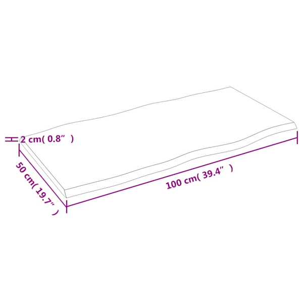 Bordsskiva 100x50x2 cm obehandlad massiv ek levande kant