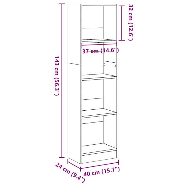 Bokhylla vit 40x24x143 cm konstruerat trä