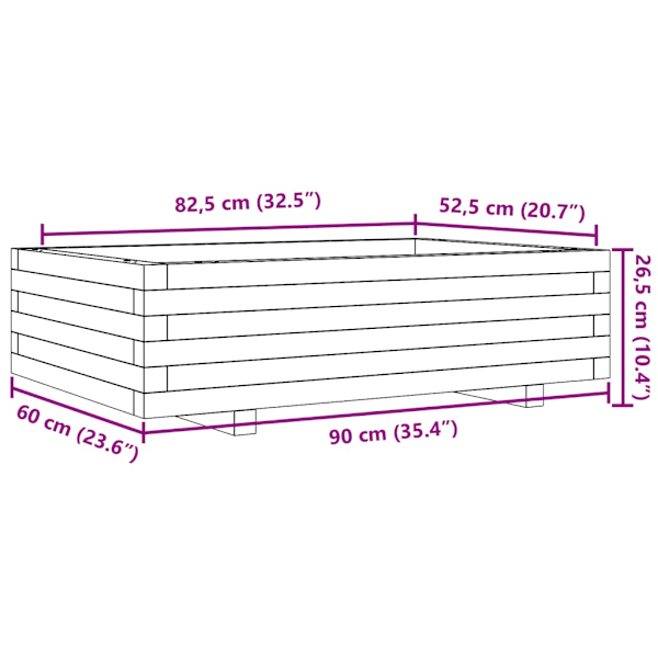 Odlingslåda vaxbrun 90x60x26,5 cm massiv furu