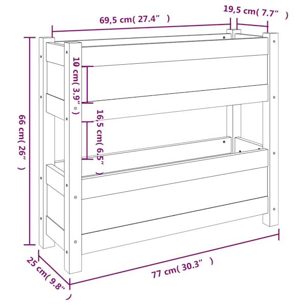 Odlingslåda 77x25x66 cm massiv furu