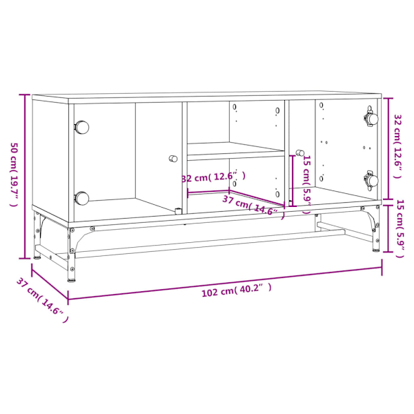 Tv-bänk med glasdörrar vit 102x37x50 cm