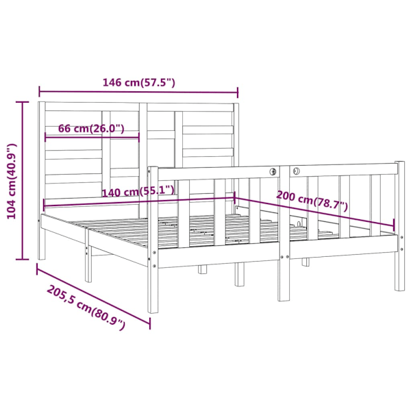 Sängram utan madrass 140x200 cm massiv furu