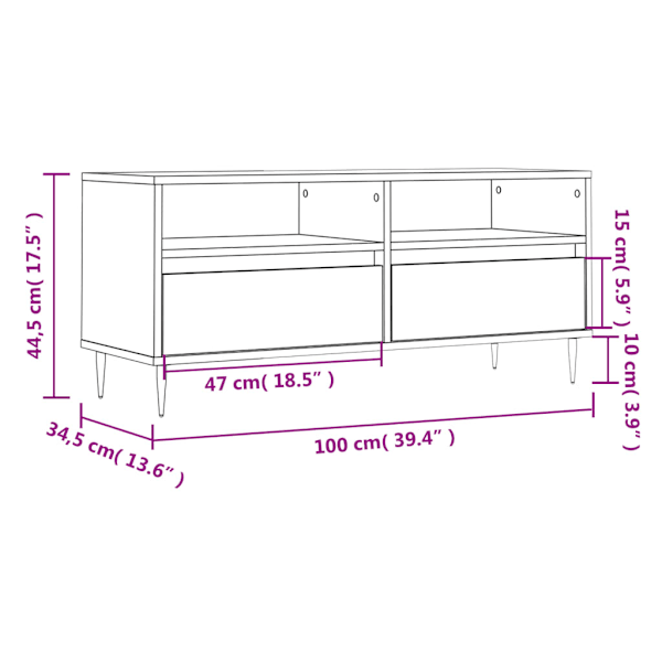 Tv-bänk rökfärgad ek 100x34,5x44,5 cm konstruerat trä