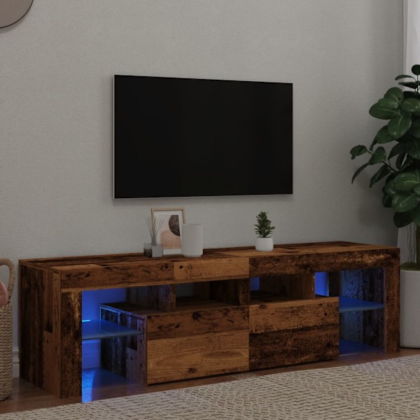 TV-bänk med LED-lampor åldrat trä 140x36,5x40cm konstruerat trä