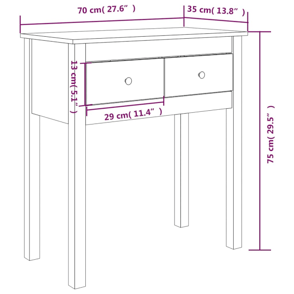 Konsolbord vit 70x35x75 cm massiv furu