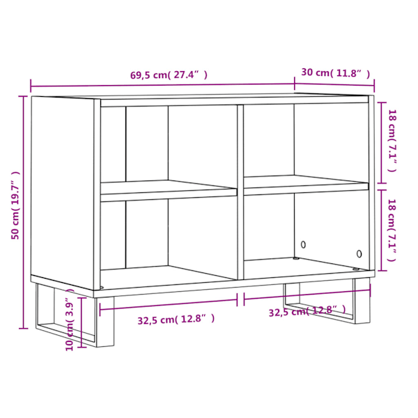 Tv-bänk vit 69,5x30x50 cm konstruerat trä