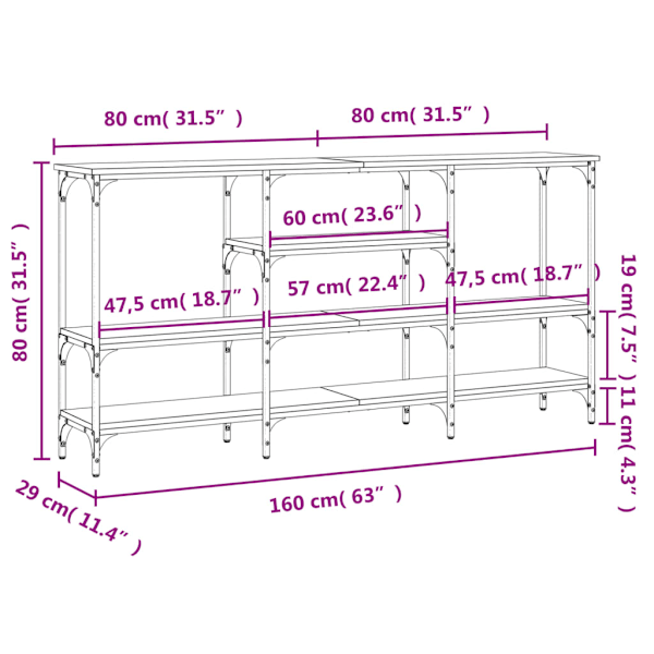 Konsolbord svart 160x29x80 cm konstruerat trä