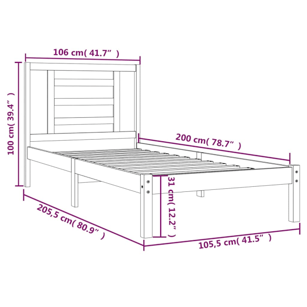 Sängram svart massiv furu 100x200 cm