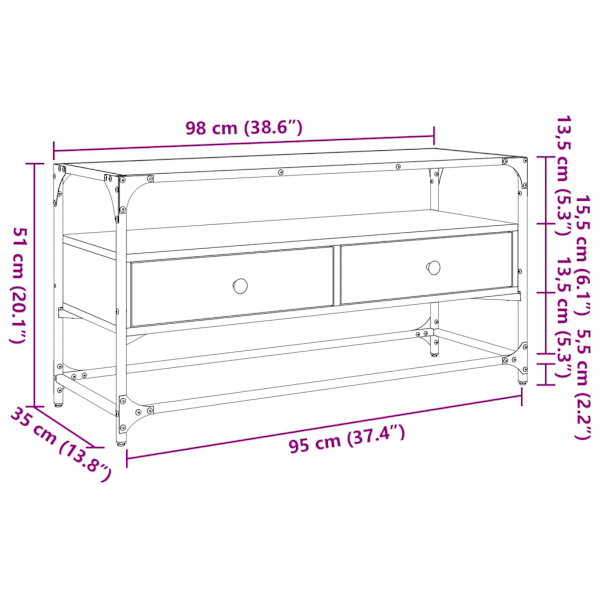 Tv-bänk med glasskiva grå sonoma 98x35x51 cm konstruerat trä