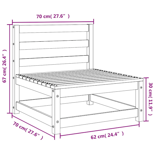 Trädgårdssoffa utan armstöd 3 st vit 70x70x67 cm