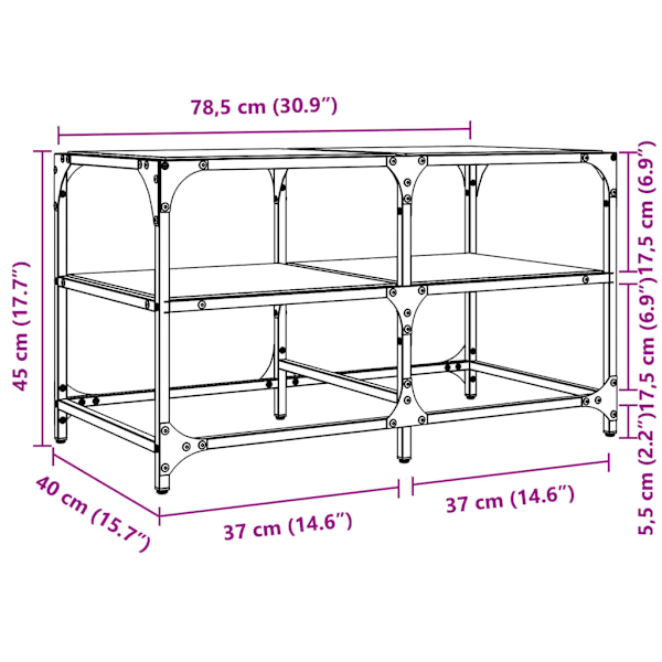 Soffbord med svart glasskiva 78,5x40x45 cm stål