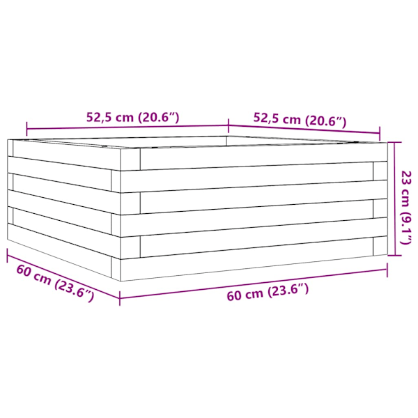 Odlingslåda vaxbrun 60x60x23 cm massiv furu