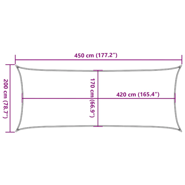 Solsegel ljusgrå 4,5x2 m 100% polyesteroxford