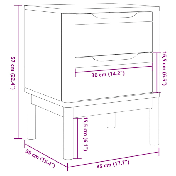 Sängbord vit 45x39x57 cm massiv furu