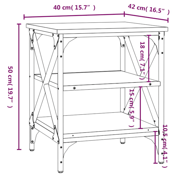 Sidobord 2 st brun ek 40x42x50 cm konstruerat trä