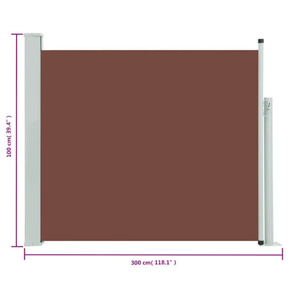 Infällbar sidomarkis 100x300 cm brun