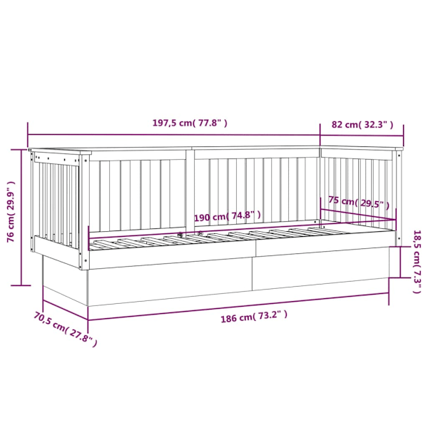 Dagbädd vit 75x190 cm massivt furu