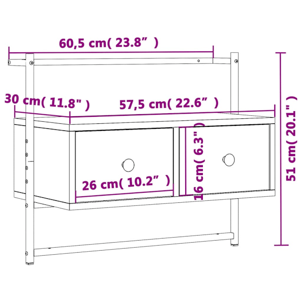 Väggmonterad tv-bänk brun ek 60,5x30x51 cm konstruerat trä