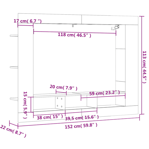 Tv-hylla sonoma-ek 152x22x113 cm konstruerat trä