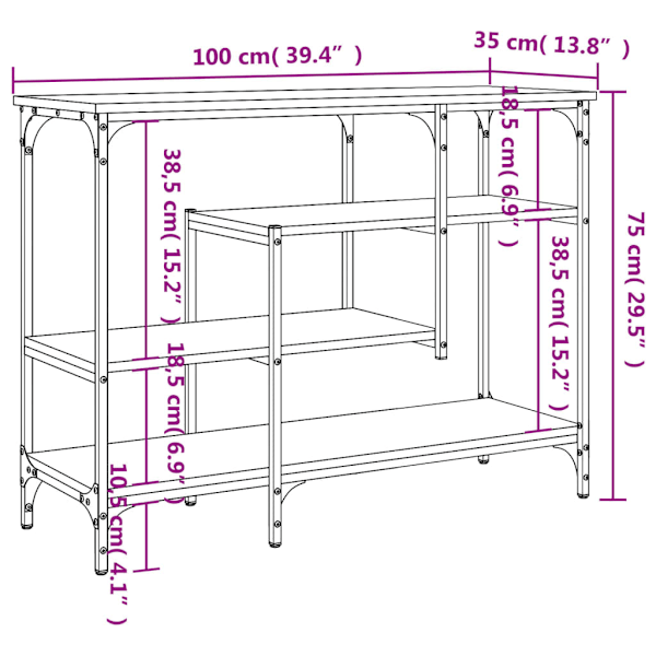 Konsolbord med hyllor brun ek 100x35x75 cm