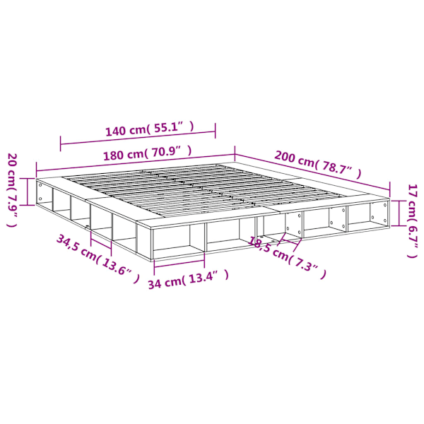 Sängram rökfärgad ek 180x200 cm konstruerad trä