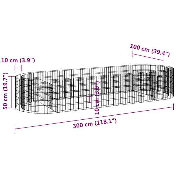 Planteringsgabion galvaniserat järn 300x100x50 cm