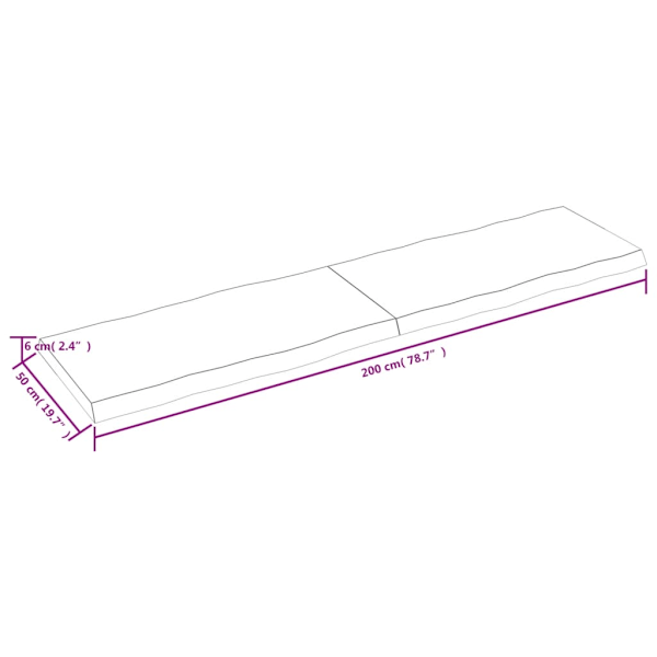 Bordsskiva 200x50x(2-6) cm obehandlad massiv ek levande kant