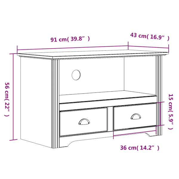 TV-bänk med 2 lådor BODO brun 91,5x44,5x56 cm massiv furu