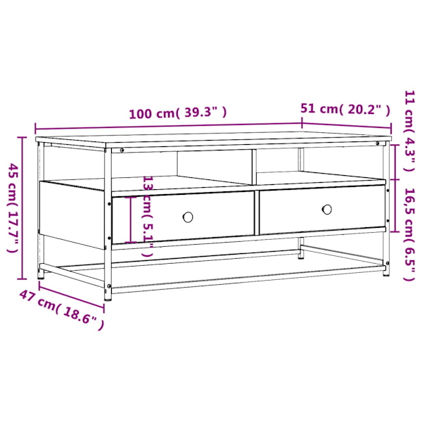 Soffbord rökfärgad ek 100x51x45 cm konstruerat trä