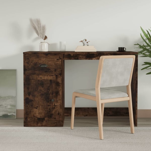 Skrivbord med låda rökfärgad ek 115x50x75 cm konstruerat trä