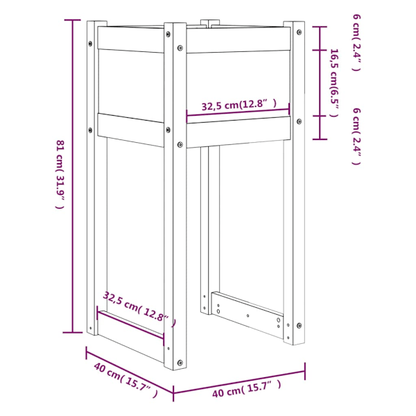 Odlingslåda vit 40x40x81 cm massiv furu