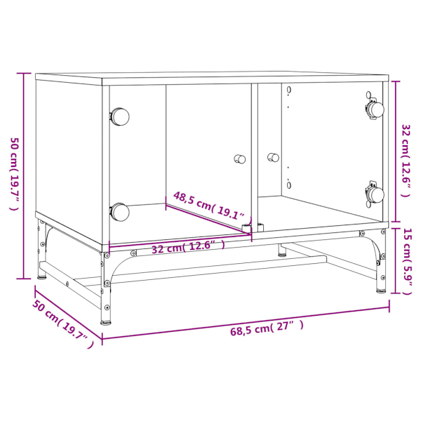 Soffbord med glasdörrar vit 68,5x50x50 cm