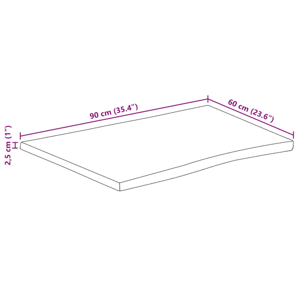 Bordsskiva 90x60x2,5 cm rektangulär massiv akacia levande kant